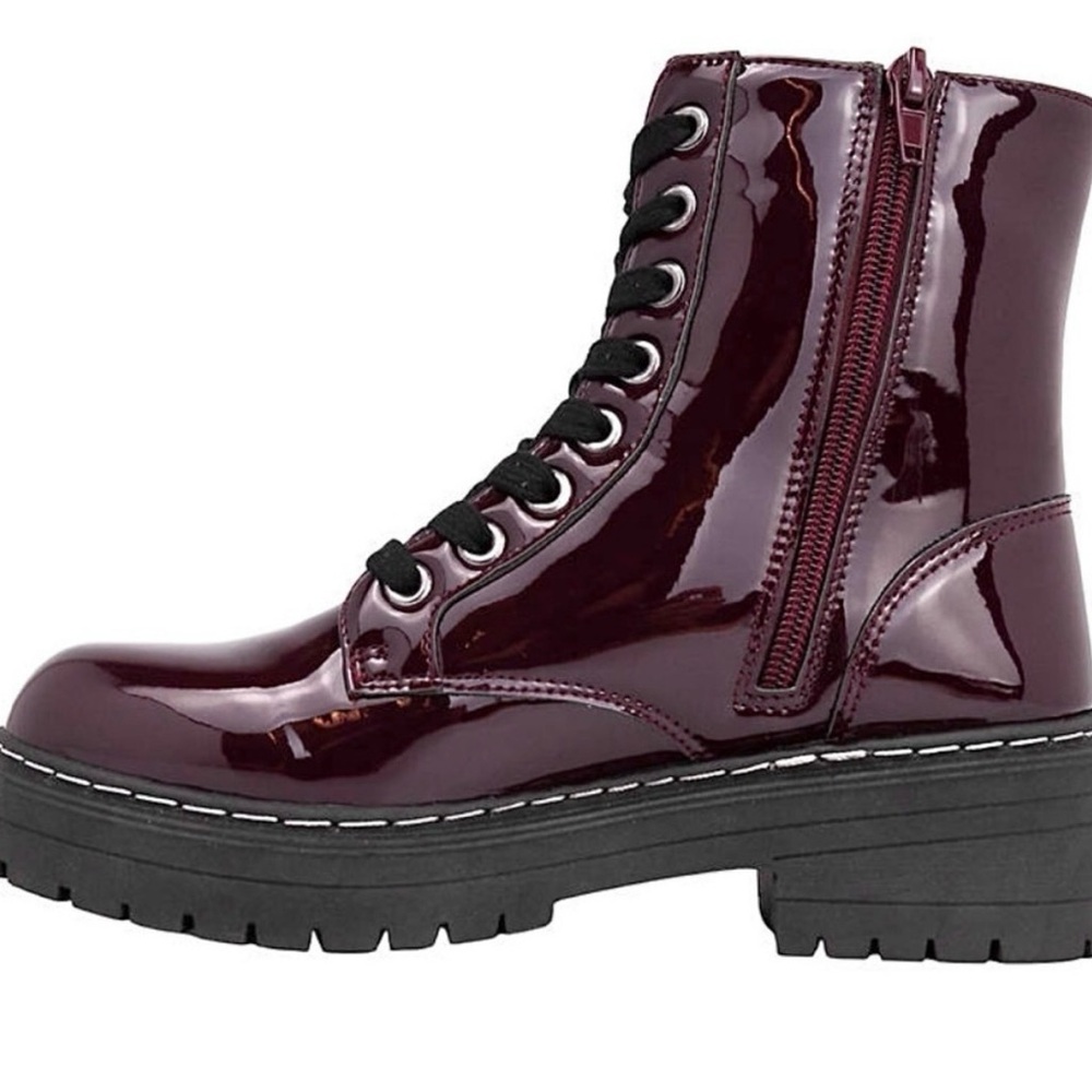 True Craft Shiny Maroon Combat Boots